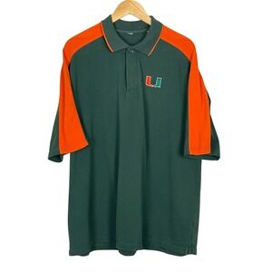 Miami Hurricanes Mens Green Polo Large Short Sleeve Orange Contrast The U NCAA
